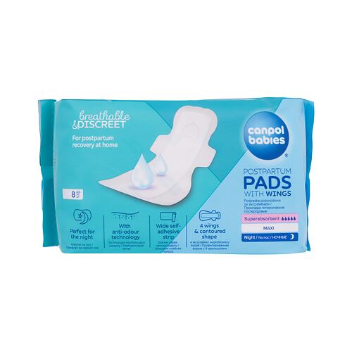 Porodnické vložky Canpol babies Breathable & Discreet Night Postpartum Pads With Wings 8 ks