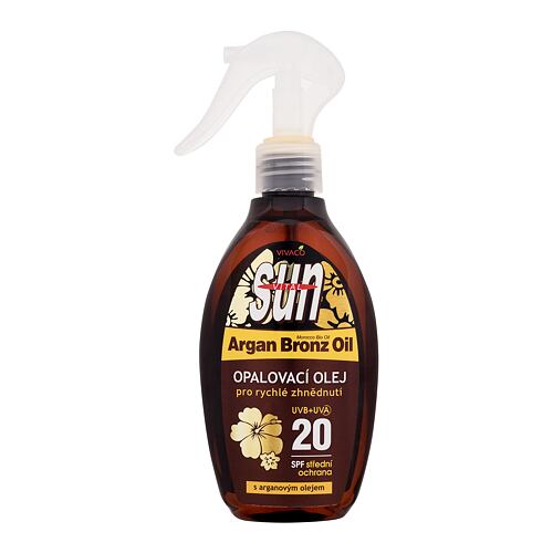Opalovací přípravek na tělo Vivaco Sun Argan Bronz Suntan Oil SPF20 200 ml poškozený flakon