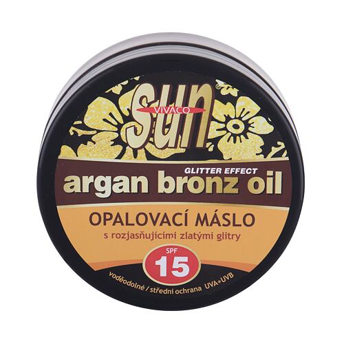 Opalovací přípravek na tělo Vivaco Sun Argan Bronz Oil Glitter Effect SPF15 200 ml