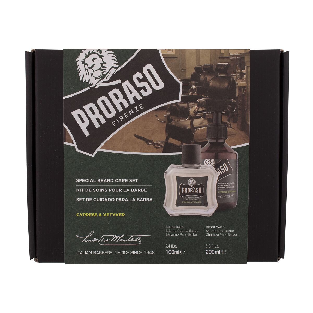 PRORASO Cypress & Vetyver Special Beard Care Set pánský dárková sada šampon na vousy Cypress & Vetyver 200 ml + balzám na vousy Cypress & Vetyver 100 ml pro muže