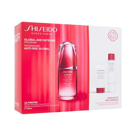 Shiseido Ultimune Global Age Defense Program dámské dárková sada pleťové sérum Ultimune Power Infusing Concentrate 50 ml + čisticí pěna Clarifying Cleansing Foam 30 ml + pleťová voda Treatment Softener 30 ml pro ženy