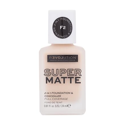 Revolution Relove Super Matte 2 in 1 Foundation & Concealer tekutý a zmatňující make-up a korektor 2v1 24 ml odstín F2