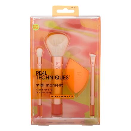 Real Techniques Midi Moment Brush + Sponge Set dámský odstín oranžová sada: kosmetický štětec Tapered Shadow Brush RT 359 1 ks + kosmetický štětec Multitask Brush RT 407 1 ks + kosmetický štětec Angled Liner Brush RT 356 1 ks + houbička na make-up Miracle