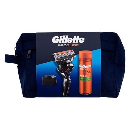 Gillette ProGlide pánský dárková sada holicí strojek ProGlide 1 ks + gel na holení Fusion Shave Gel Sensitive 200 ml + držák na holicí strojek + kosmetická taštička pro muže
