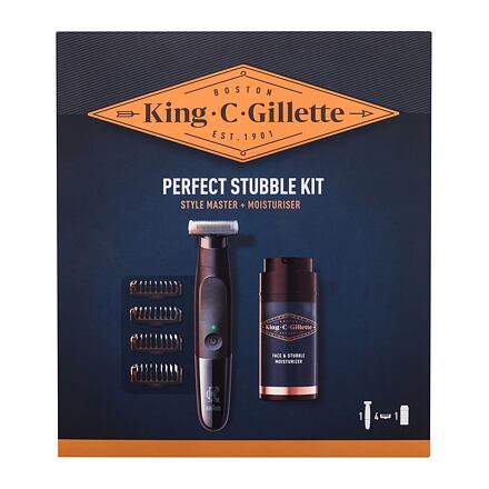 Gillette King C. Style Master Kit pánský dárková sada zastřihovač vousů Style Master 1 ks + výměnné hřebenové nástavce 4 ks + hydratační krém King C Gillette 100 ml pro muže