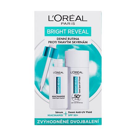 L'Oréal Paris Bright Reveal Dark Spot UV Fluid dámský dárková sada denní pleťový fluid Bright Reveal Dark Spot UV Fluid SPF50 50 ml + pleťové sérum Bright Reveal Niacinamide Dark Spot Serum 30 ml pro ženy