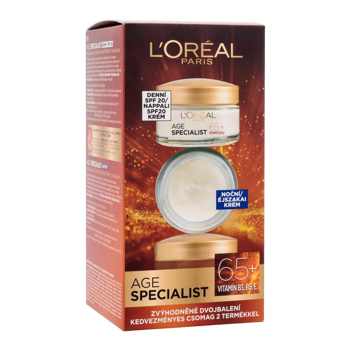 L'Oréal Paris Age Specialist 65+ dámský dárková sada denní pleťový krém Age Specialist 65 SPF20 50 ml + noční pleťový krém Age Specialist 65 50 ml pro ženy