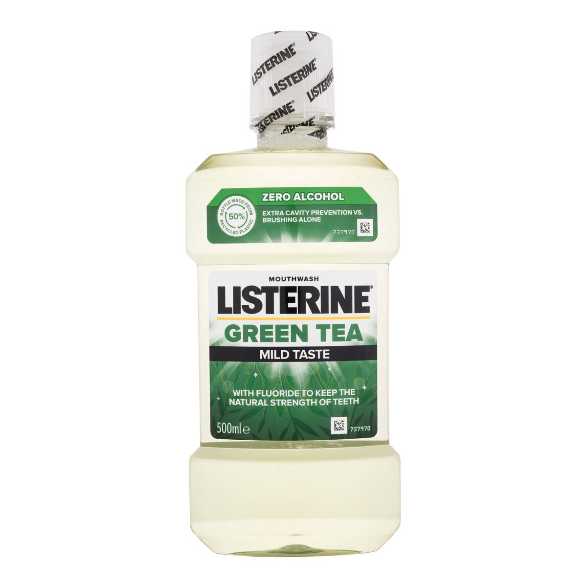 Listerine Green Tea Mild Taste Mouthwash ústní voda bez alkoholu pro posílení zubní skloviny 500 ml