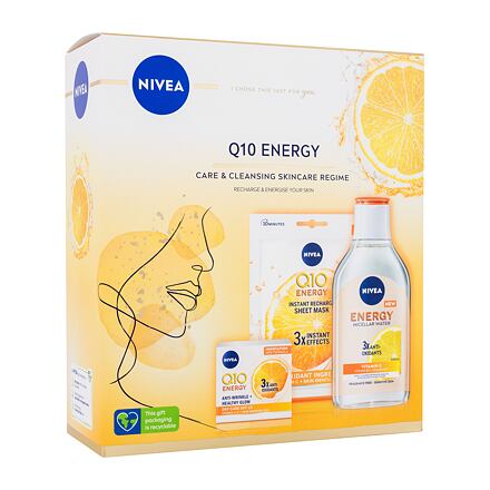 Nivea Q10 Energy Gift Set dámský dárková sada denní pleťový krém Q10 Energy 50 ml + micelární voda Q10 Energy 400 ml + pleťová textilní maska Q10 Energy 1 ks pro ženy poškozená krabička