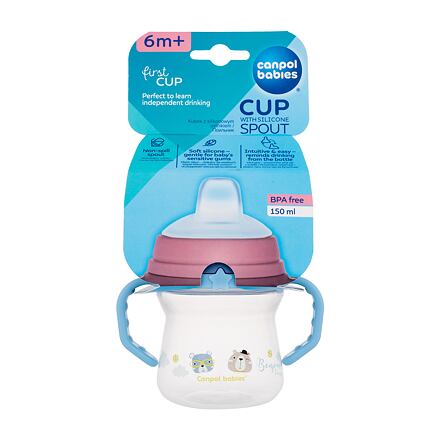 Canpol babies Bonjour Paris First Cup Blue 6m+ hrneček se silikonovým pítkem 150 ml