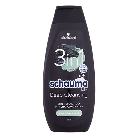 Schwarzkopf Schauma Men Deep Cleansing 3in1 pánský víceúčelový šampon s aktivním uhlím a jílem 400 ml pro muže