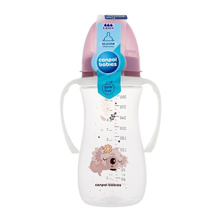 Canpol babies Sleepy Koala Easy Start Anti-Colic Bottle Pink 12m+ antikoliková kojenecká lahev se svítícími úchyty 300 ml