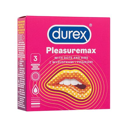 Durex Pleasuremax vroubkované kondomy s výstupky a silikonovým lubrikačním gelem 3 ks pro muže