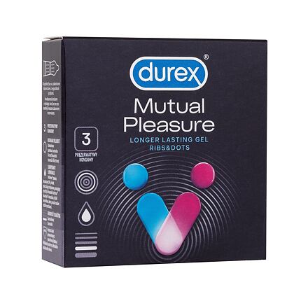 Durex Mutual Pleasure vroubkované kondomy s výstupky a lubrikantem performa pro oddálení ejakulace 3 ks pro muže