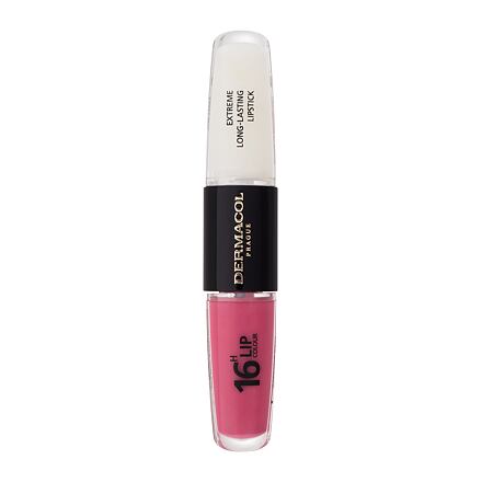 Dermacol 16H Lip Colour Extreme Long-Lasting Lipstick dámská dlouhotrvající rtěnka a lesk na rty 2v1 8 ml odstín růžová