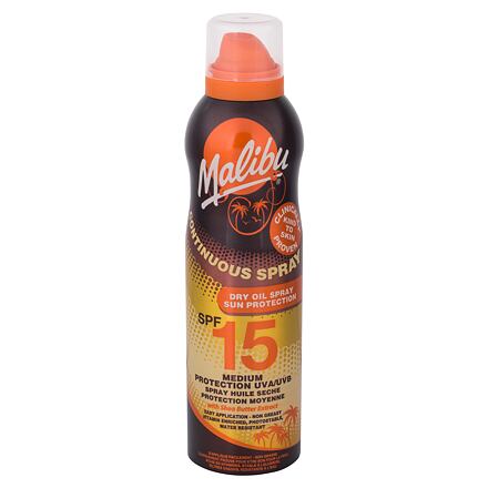 Malibu Continuous Spray Dry Oil SPF15 unisex voděodolný suchý olej na opalování 175 ml