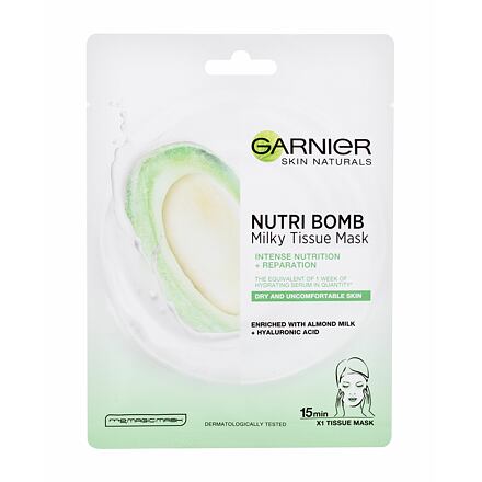 Garnier Skin Naturals Nutri Bomb Almond Milk + Hyaluronic Acid dámská hydratační plátýnková maska pro ženy