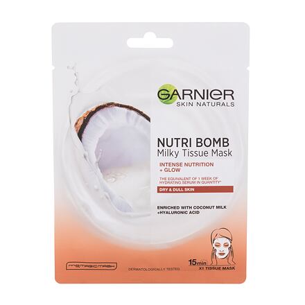 Garnier Skin Naturals Nutri Bomb Coconut + Hyaluronic Acid dámská vyživující a rozjasňující plátýnková maska pro ženy