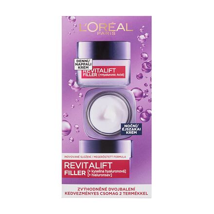 L'Oréal Paris Revitalift Filler HA Duo Set dámský dárková sada denní pleťový krém Revitalift Filler HA 50 ml + noční pleťový krém Revitalift Filler HA 50 ml pro ženy