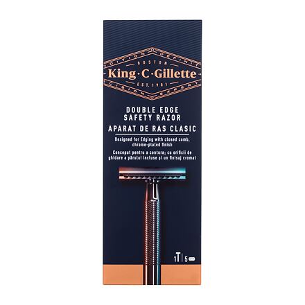 Gillette King C. Double Edge Safety Razor pánský sada: holící žiletkový strojek 1 ks + náhradní žiletky 4 ks pro muže