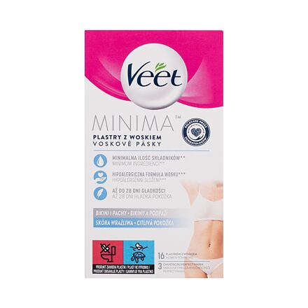 Veet Minima Hypoallergenic Wax Strip Bikini And Underarms Sensitive Skin depilační pásky na oblast bikin a podpaží 16 ks pro ženy