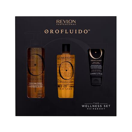 Revlon Professional Orofluido The Wellness Set dárková sada olej na vlasy Orofluido Elixir 100 ml + šampon Orofluido Shampoo 240 ml + tělový krém Orofluido Moisturizing Body Cream 50 ml pro ženy