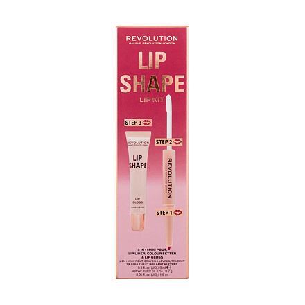 Makeup Revolution London Lip Shape odstín růžová dárková sada lesk na rty Lip Shape Lip Gloss 9 ml + konturovací tužka a fixátor rtěnky 2 In 1 Lip Liner & Colour Setter 1,7 ml