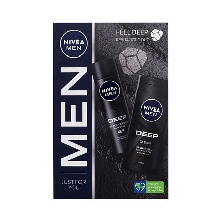 Nivea Men Deep Revitalizing Duo pánský dárková sada sprchový gel Deep Clean 250 ml + antiperspirant sprej Deep Black Carbon 150 ml pro muže