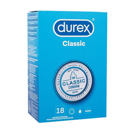 Durex Classic latexové kondomy se silikonovým lubrikačním gelem 18 ks pro muže poškozená krabička