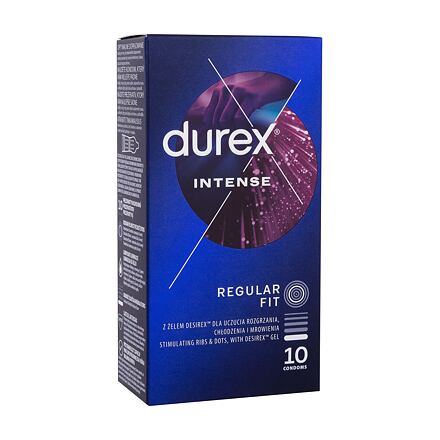 Durex Intense vroubkované kondomy se stimulujícími výstupky a gelem desirex 10 ks pro muže poškozená krabička