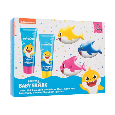 Pinkfong Baby Shark Gift Set dětská dárková sada pěna do koupele Baby Shark 75 ml + 2in1 šampon a kondicionér Baby Shark 75 ml + hračka do koupele 3 ks pro děti