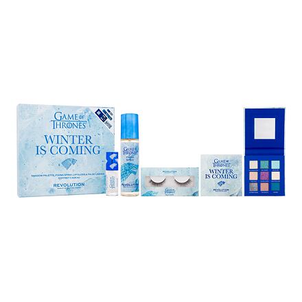 Makeup Revolution London X Game Of Thrones odstín paletka barev dárková sada paletka očních stínů Game Of Thrones 7,2 g + fixační sprej Game Of Thrones 100 ml + umělé řasy Game Of Thrones 1 pár + lesk na rty Game Of Thrones Shimmer Bomb Lip Gloss 5 ml Win