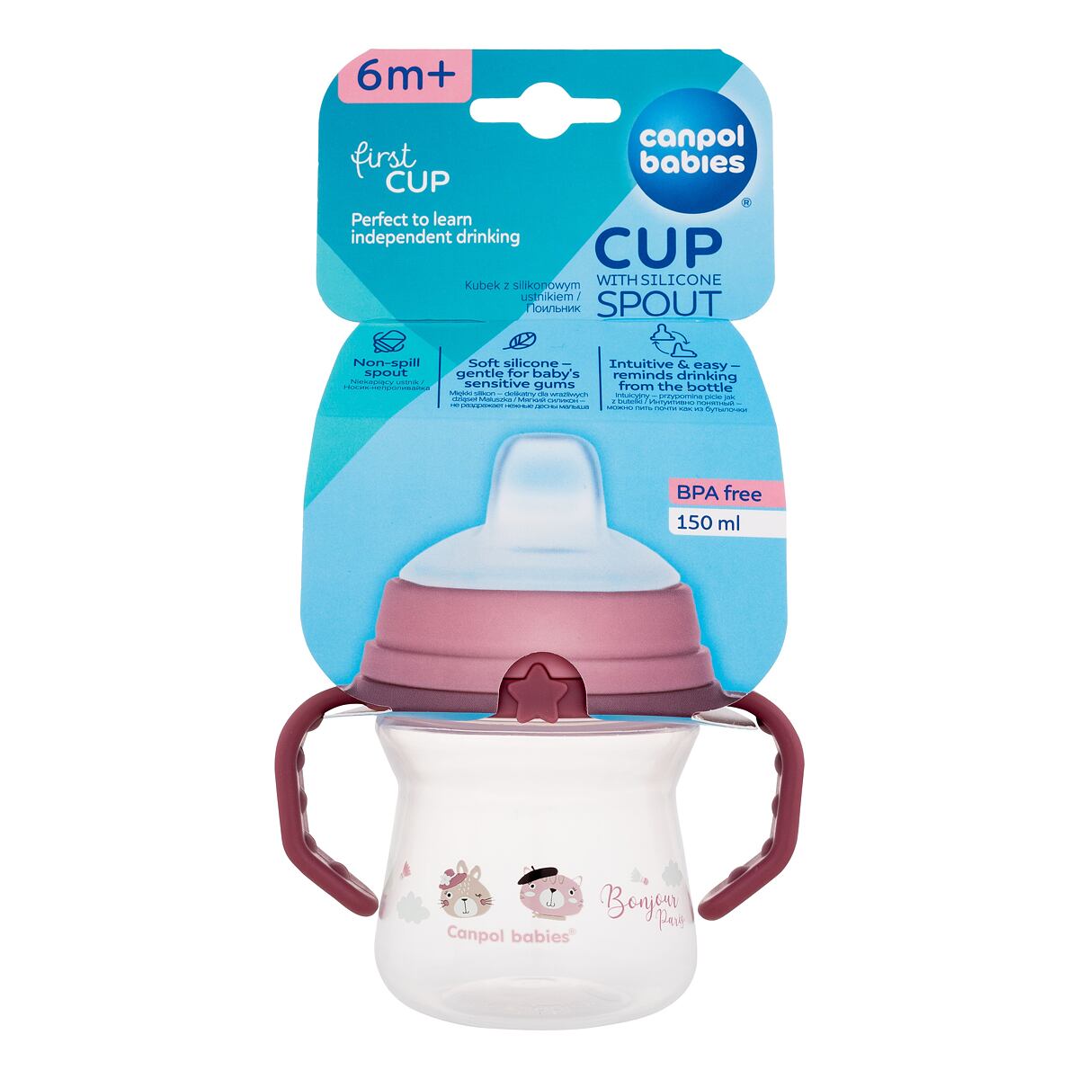 Canpol babies Bonjour Paris First Cup Pink 6m+ hrneček se silikonovým pítkem 150 ml