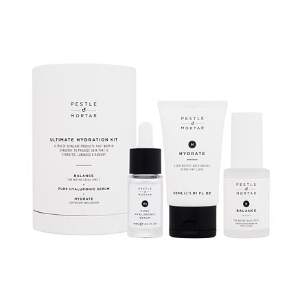 Pestle & Mortar The Ultimate Hydration Kit dámská dárková sada hydratační pleťová voda Balance Fine Misting Facial Spritz 30 ml + hyaluronové pleťové sérum Pure Hyaluronic Serum 15 ml + hydratační pleťový krém Hydrate Lightweight Moisturiser 30 ml pro žen