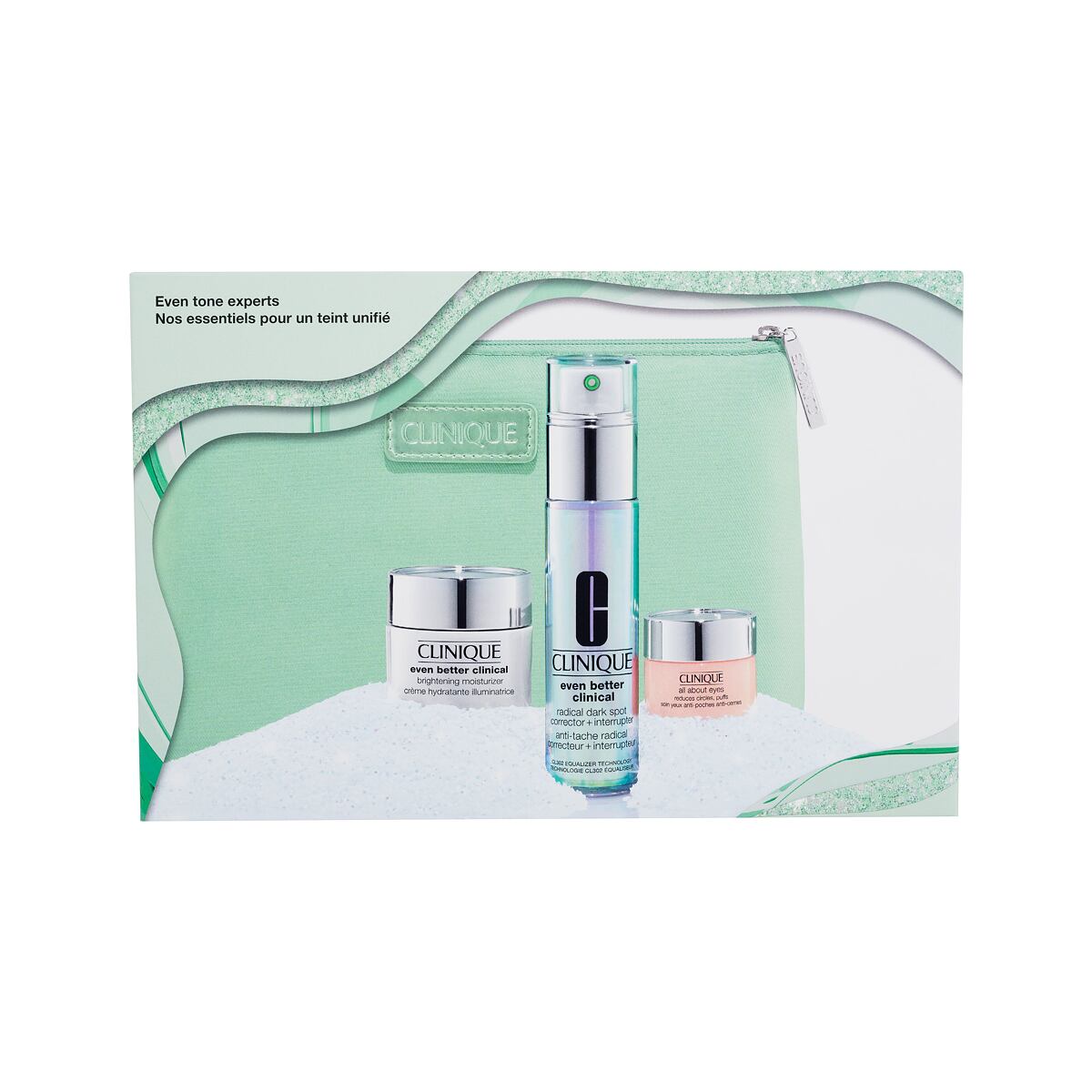 Clinique Even Better Clinical Even Tone Experts Set dámské dárková sada pleťové sérum Even Better Clinical Radical Dark Spot Corrector 30 ml + oční krém All About Eyes Reduces Circles 5 ml + hydratační pleťový krém Even Better Clinical Brightening Moistur