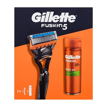 Gillette Fusion5 pánský dárková sada holicí strojek Fusion5 1 ks + gel na holení Fusion Shave Gel Sensitive 200 ml pro muže poškozená krabička