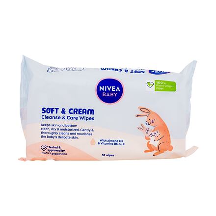 Nivea Baby Soft & Cream Cleanse & Care Wipes čisticí a pečující vlhčené ubrousky 57 ks