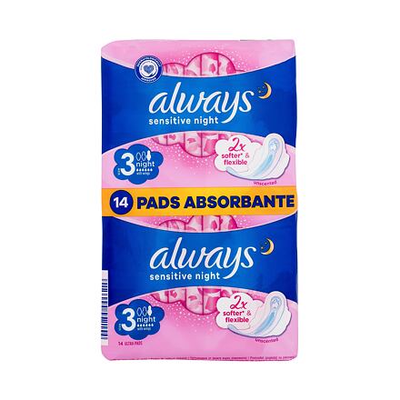 Always Sensitive Night noční šetrné hygienické vložky s křidélky 14 ks pro ženy