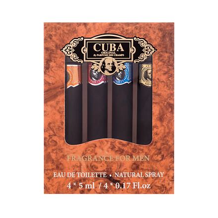 Cuba Set Miniatures pánská dárková sada toaletní voda Gold 5 ml + toaletní voda Blue 5 ml + toaletní voda Orange 5 ml + toaletní voda Red 5 ml pro muže