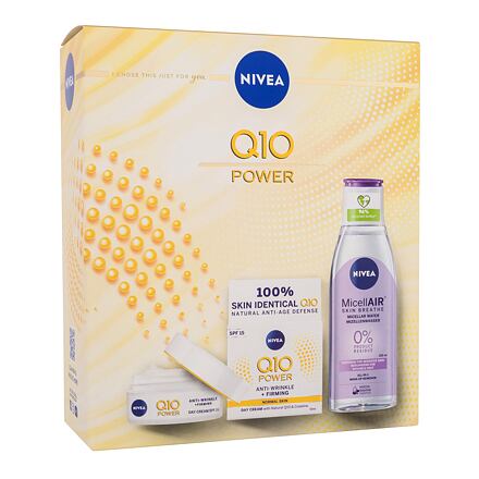 Nivea Q10 Power Anti-Wrinkle + Firming dámský dárková sada denní pleťový krém Q10 Power SPF15 50 ml + micelární voda MicellAir 200 ml pro ženy