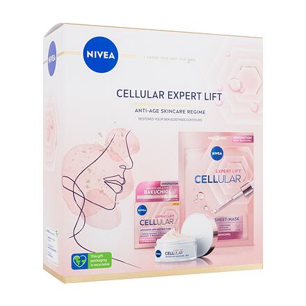 Nivea Cellular Expert Lift dámský dárková sada denní pleťový krém Cellular Expert Lift 50 ml + textilní pleťová maska Cellular Expert Lift 1 ks pro ženy