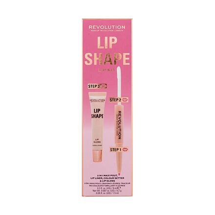 Makeup Revolution London Lip Shape odstín růžová dárková sada lesk na rty Lip Shape Lip Gloss 9 ml + konturovací tužka a fixátor rtěnky 2 In 1 Lip Liner & Colour Setter 1,7 ml