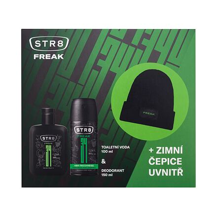 STR8 FREAK pánská dárková sada toaletní voda 100 ml + deodorant 150 ml + zimní čepice pro muže