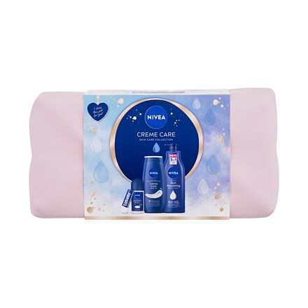 Nivea Creme Care dámské dárková sada tělové mléko Body Milk 400 ml + sprchový krém Creme Care 250 ml + antiperspirant roll-on Protect & Care 50 ml + balzám na rty Labello Original 4,8 g + kosmetická taštička pro ženy