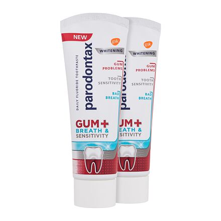 Parodontax Gum+ Breath & Sensitivity Whitening Duo bělicí zubní pasta proti problémům s dásněmi, zápachu z úst a citlivosti zubů 2x75 ml