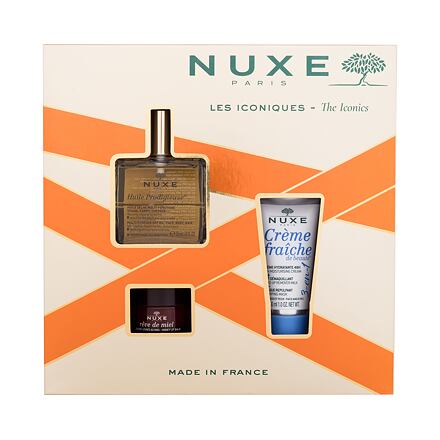 NUXE The Iconics dámský dárková sada suchý olej Huile Prodigieuse 50 ml + pleťový krém Créme Fraiche de Beauté 3-In-1 30 ml + balzám na rty Reve de Miel Honey 15 g pro ženy