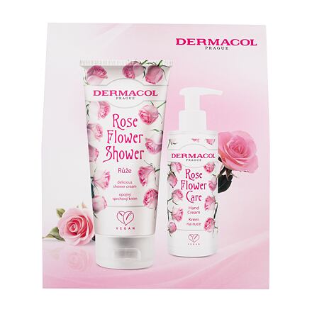 Dermacol Rose Flower dámský dárková sada sprchový krém Rose Flower Shower 200 ml + krém na ruce Rose Flower Care 150 ml pro ženy