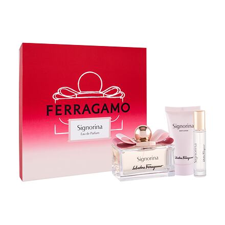 Salvatore Ferragamo Signorina dámská dárková sada parfémovaná voda 100 ml + tělové mléko 50 ml + parfémovaná voda 10 ml pro ženy