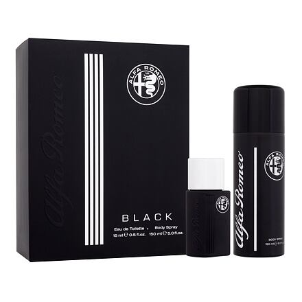 Alfa Romeo Black pánská dárková sada toaletní voda 15 ml + tělový sprej 150 ml pro muže