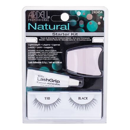 Ardell Natural 110 dámské odstín black dárková sada umělé řasy 1 pár + lepidlo na řasy LashGrip 2,5 g + aplikátor 1 ks